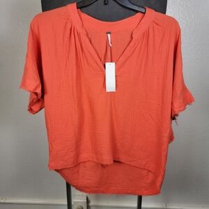 YFB Young Fabulous & Broke Orange Gauzy Raw Edge Blouse
